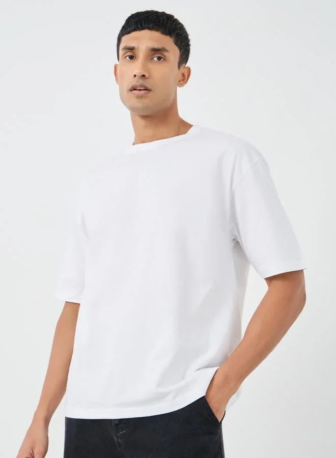 ستايلي ستيلا عبوة من 3 - تيشيرت قطن سادة بياقة دائرية كبير الحجم